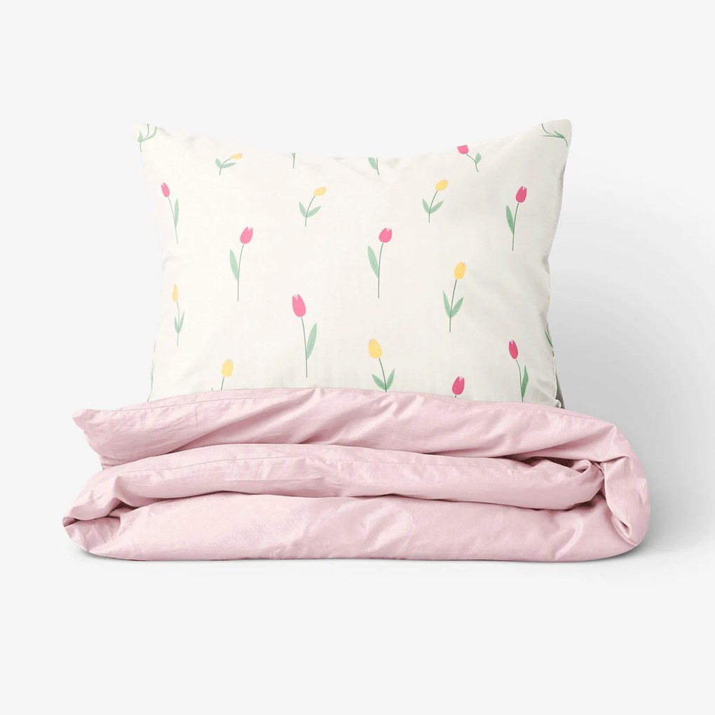 Goldea bavlnené posteľné obliečky duo - tulipány s púdrovo ružovou 150 x 200 a 50 x 60 cm