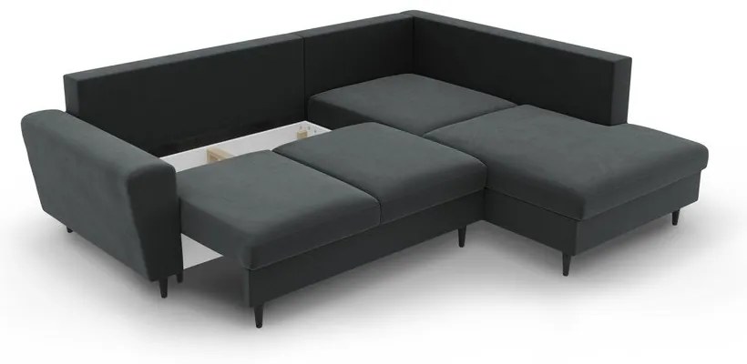 Tmavosivá zamatová rozkladacia/s úložným priestorom rohová pohovka (pravý roh/do L) Kyoto – Cosmopolitan Design