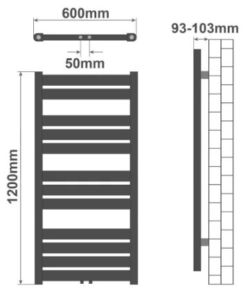 AQUAMARIN Vertikálny kúpeľňový radiátor 1200 x 600 mm, biela
