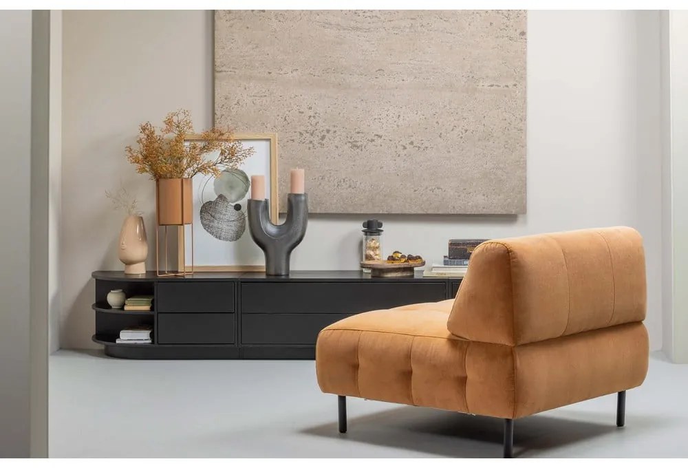 Čierny modulárny TV stolík z borovicového dreva 156x40 cm Finca – WOOOD