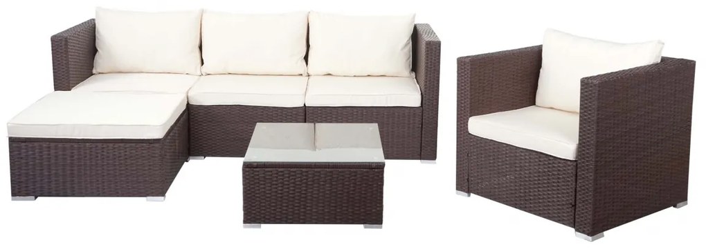 Polyratanová záhradná súprava Brescia - hnedá, krémové vankúše