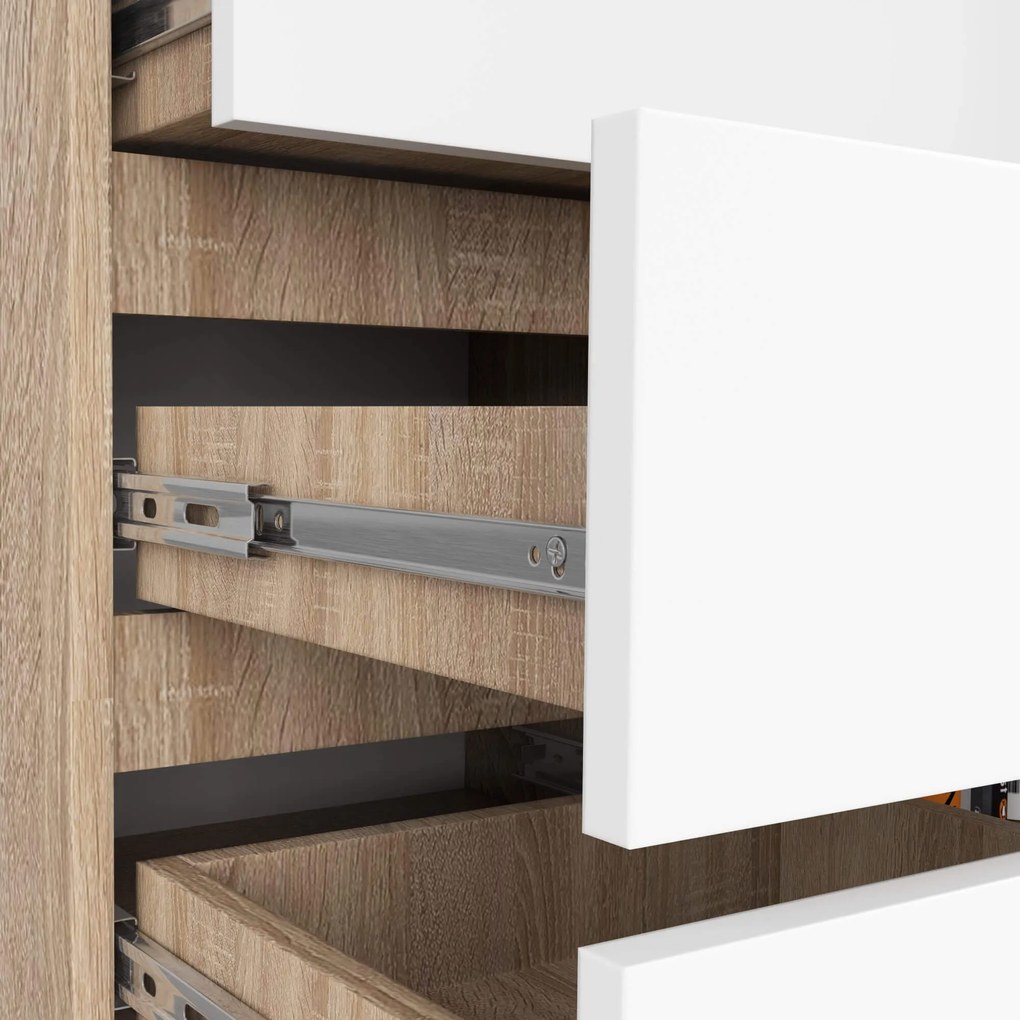 Komoda JERRY 80 cm 1 dvere 5 zásuviek dub sonoma/biela
