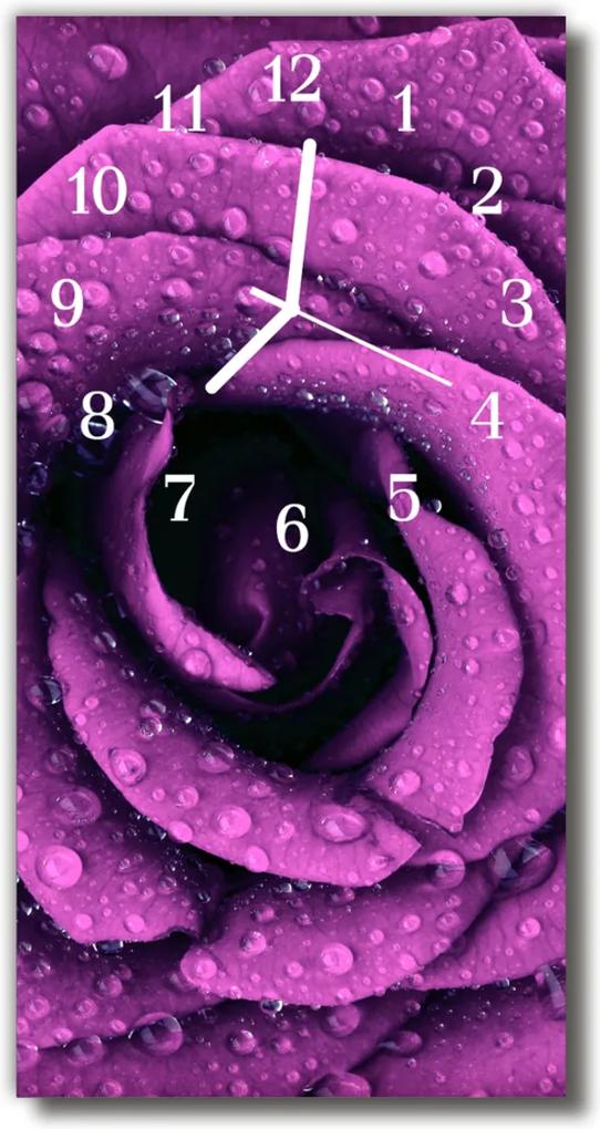 Sklenené hodiny vertikálne  Kvety Ružové fialové kvapky