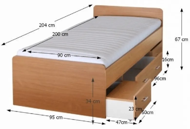 Tempo Kondela Posteľ, buk, 90x200, DUET