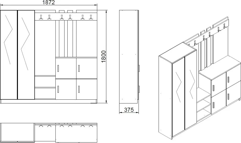 Predsieňová stena Houseland Gibson borovica Atlantic/antracitovo sivá