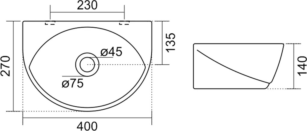 Aqualine Aqualine, LIZA keramické umývadlo 40x27cm, biela, NP412