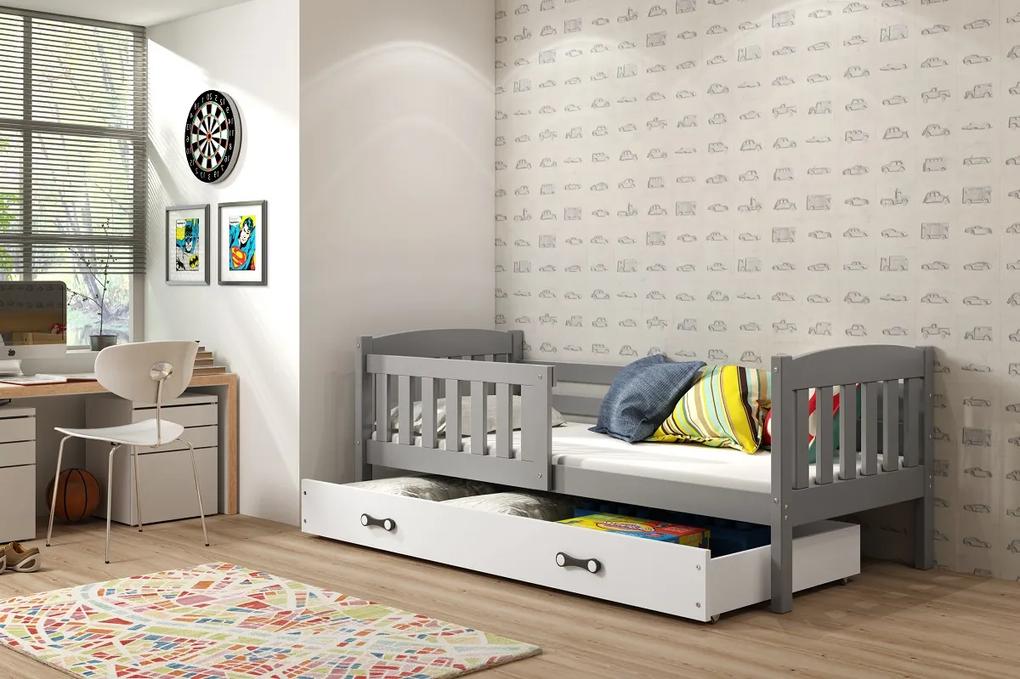 Detská posteľ KUBUŠ 1 s úložným priestorom | sivá Farba: Sivá / biela, Rozmer.: 190 x 80 cm