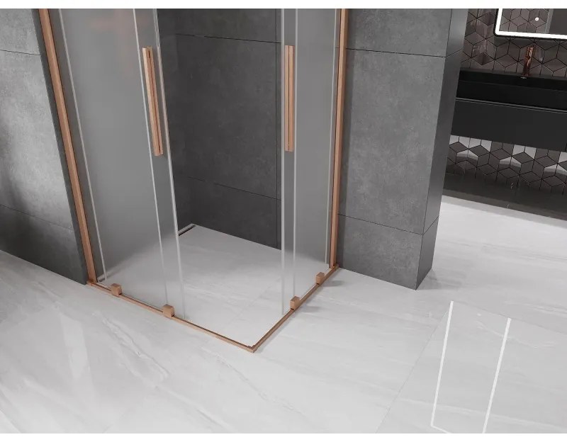 Mexen Velar Duo, sprchový kút s posuvnými dverami 100 x 90 cm, 8mm sklo námraza, medená matná, 871-100-090-32-65