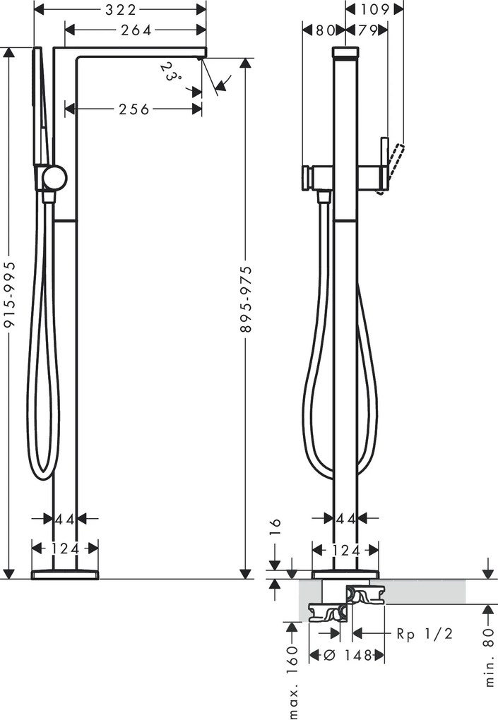 Hansgrohe Tecturis E, páková vaňová voľne stojaca batéria na podlahu, chrómová, HAN-73445000