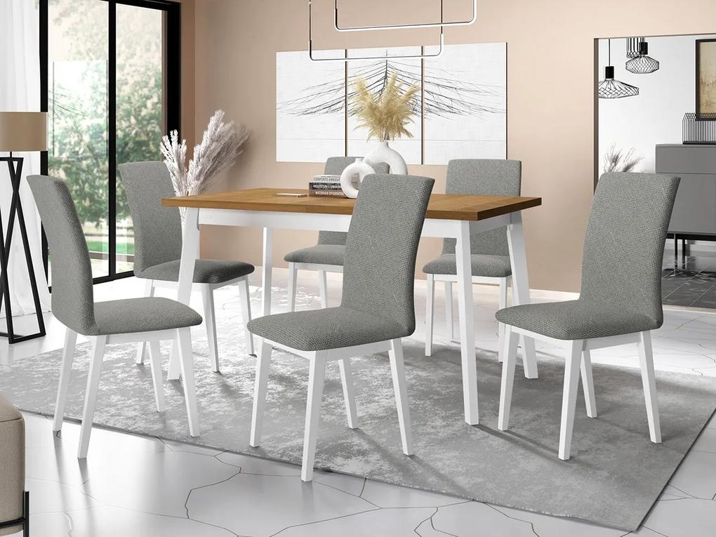 Jedálenský stôl so 6 stoličkami AL23, Morenie: dub grandson - L, Poťahové látky: Hygge D91, Farby nožičiek: biela