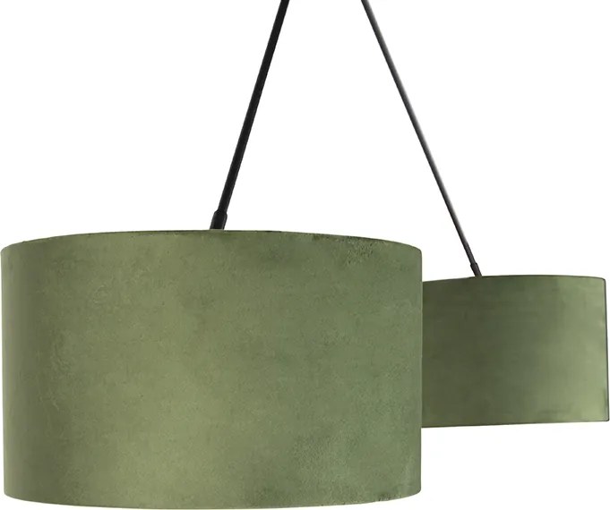 Závesné svietidlo čierne so zelenými a zlatými zamatovými tienidlami 35 cm 2-svetlo - Blitz