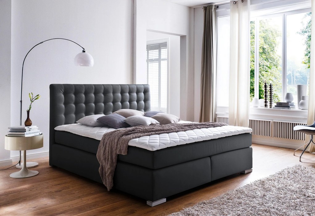 Posteľ Boxspring čierna 180x200 cm, eko koža