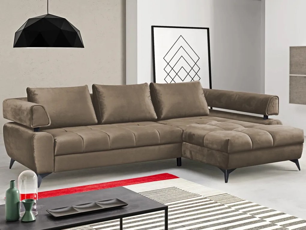 Rohová sedacia súprava Paris, svetlo hnedá látka, pravý roh