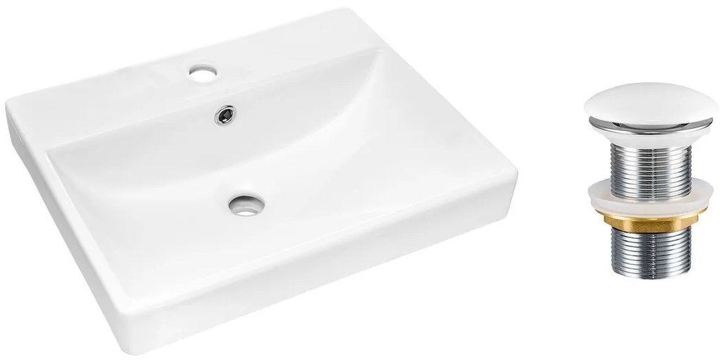 Súprava keramického umývadla na dosku a výpuste Rita 60 cm biela