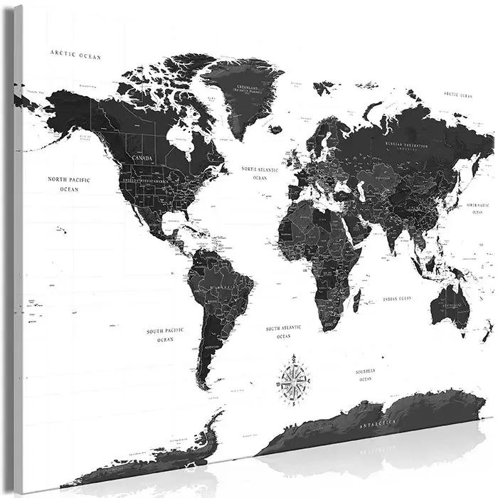 Obraz - Black and White Map (1 Part) Wide Veľkosť: 60x40, Verzia: Premium Print
