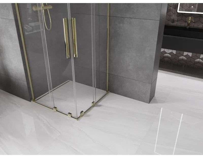 Mexen Velar L Duo, sprchový kút s posuvnými dverami 80 x 80 cm, 8mm číre sklo, zlatá lesklá, 871-080-080-02-03-50