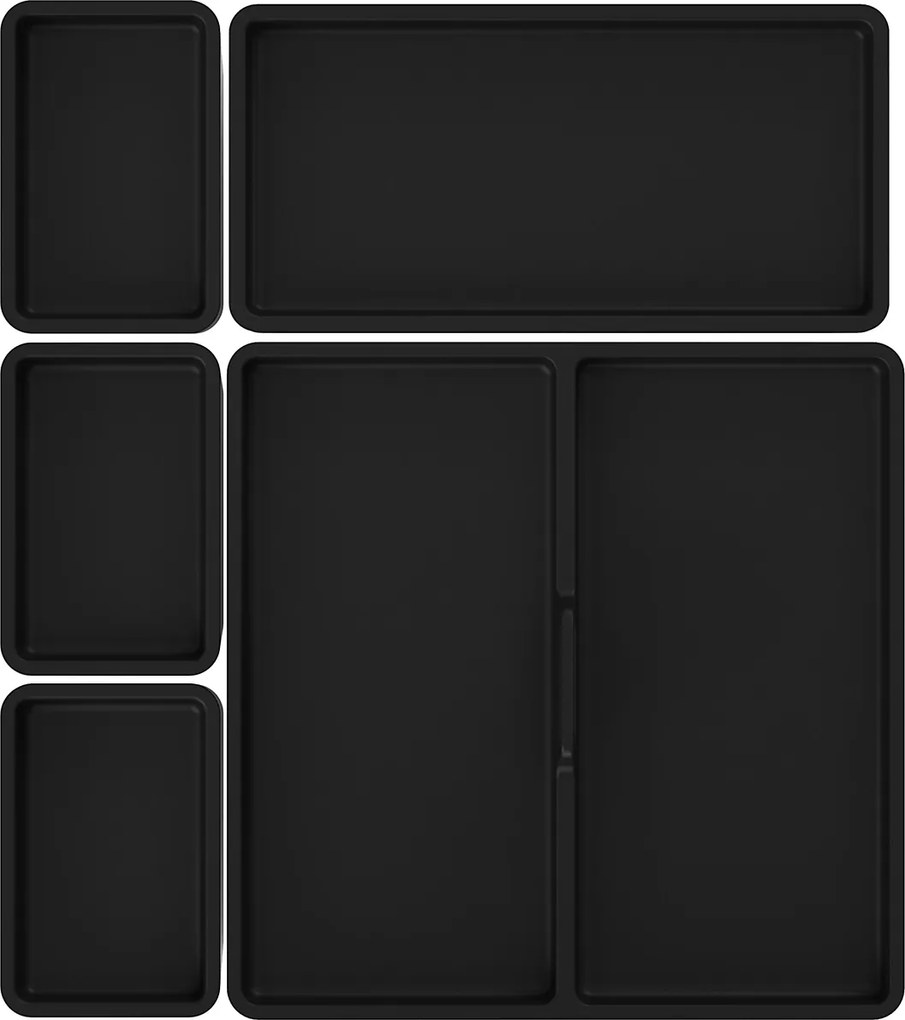 Goodhome 2. akosť - Sada úložných boxov do zásuvky s vekami, kúpeľňový organizér 5v1, KOROS BLACK - čierny