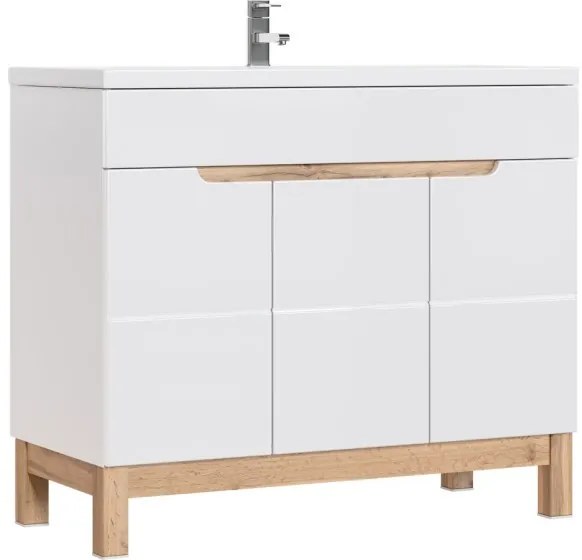 Kúpeľňová zostava so zápustným umývadlom, skrinkami a zrkadlom Bali 100 cm biela/dub wotan