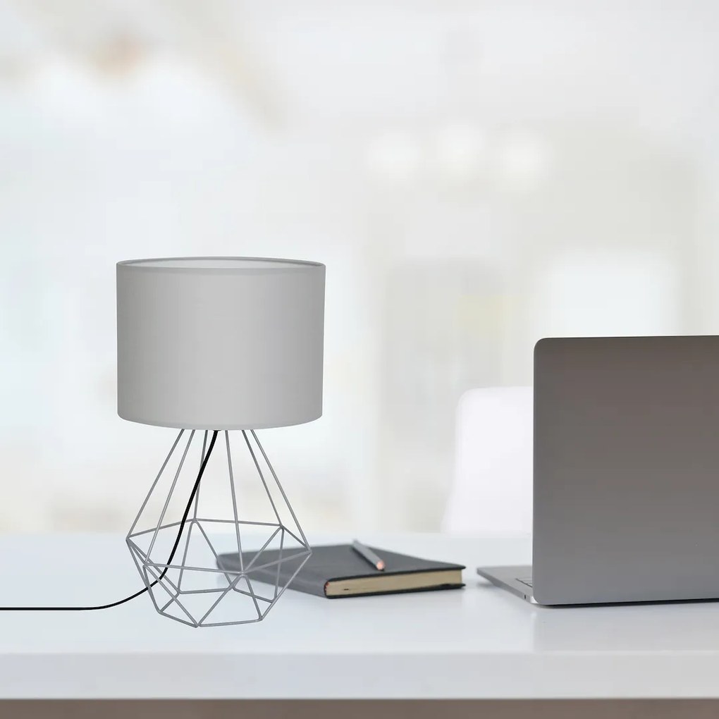 Stolná lampa Basket, 1x sivé textilné tienidlo, gre