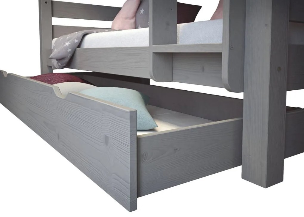 Detská poschodová posteľ z masívu borovice HONZA - 200x90 cm - šedá