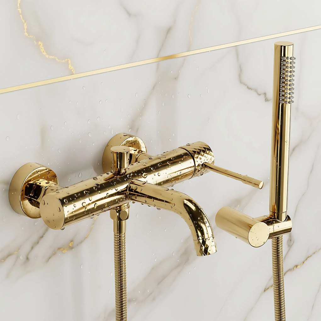 Rea Lungo Diamond, vaňová batéria s ručnou sprchovou súpravou, zlatá lesklá, REA-B6448