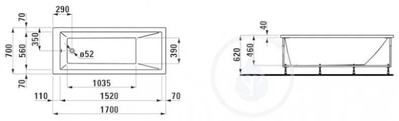 LAUFEN Pro Vaňa, 1700 mm x 700 mm, biela – s rámom, senzorové ovládanie, vzduchová masáž H2309510006051