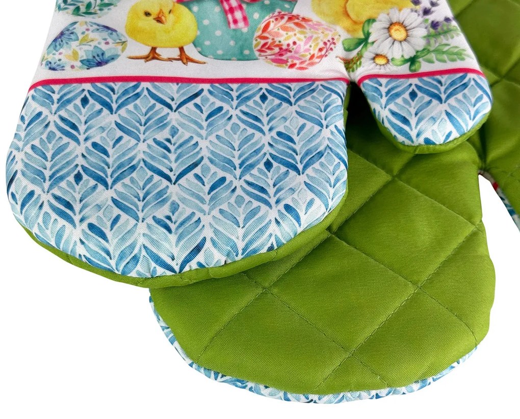 Súprava 2 kuchynských chňapiek s magnetom EASTER CHICKS, bielo-zelená