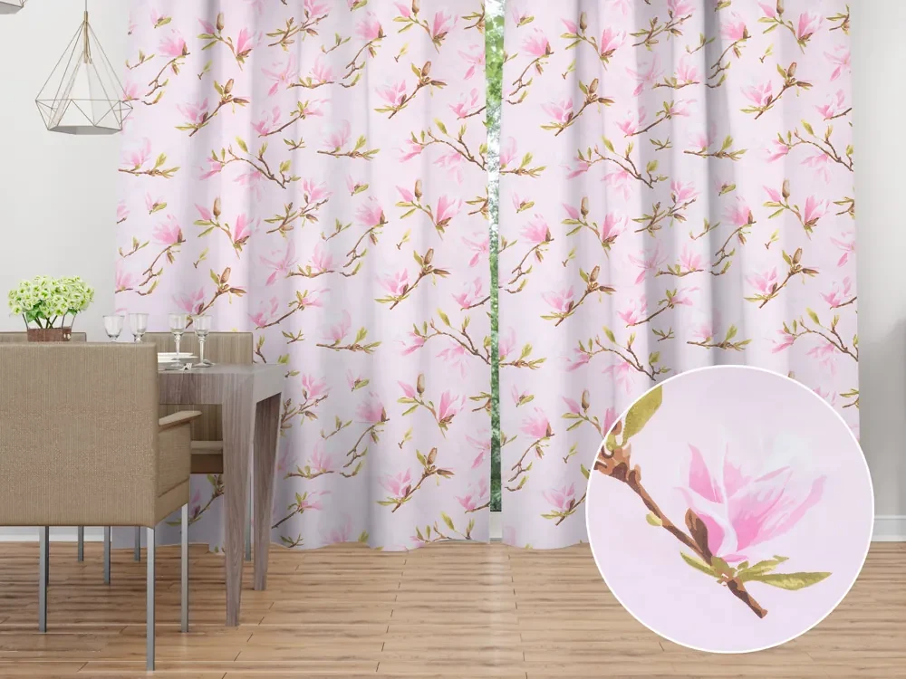 Biante Bavlnený záves Sandra SA-233 Kvety magnólie na ružovom 150x230 cm