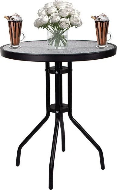 SPRINGOS Záhradný nábytok, sada pre 2 osoby: stoličky a stôl, kovovo-sklenená súprava, čierna