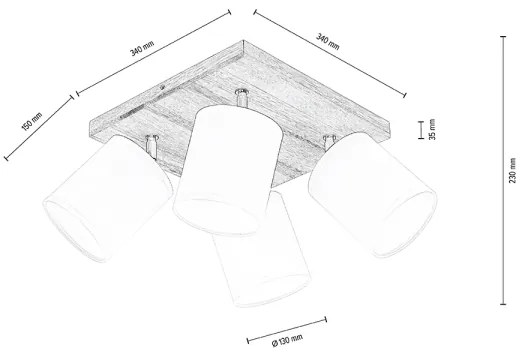 Spot-Light DO56845474 - Stropné bodové svietidlo APRILLIA 4xE27/25W/230V borovica