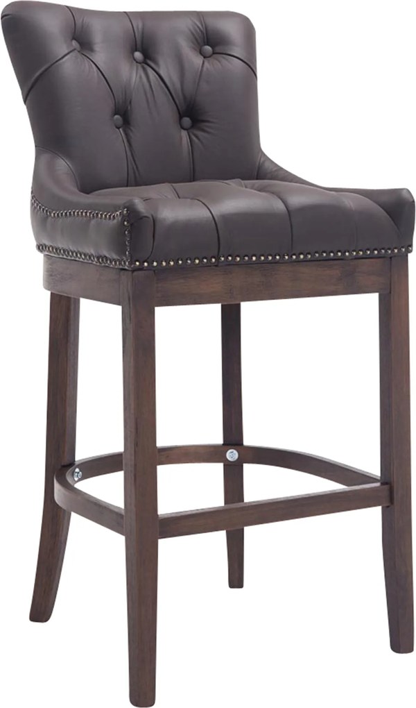 Barová stolička Buckingham - koža, drevené nohy tmavá antik - Hnedá