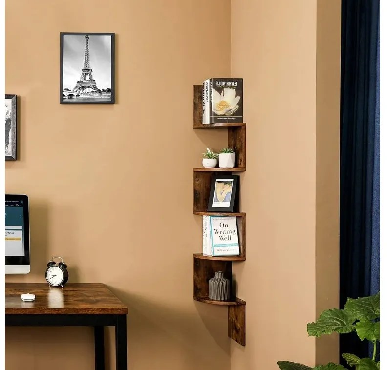 Hnedá nástenná rohová polica ESTANTE