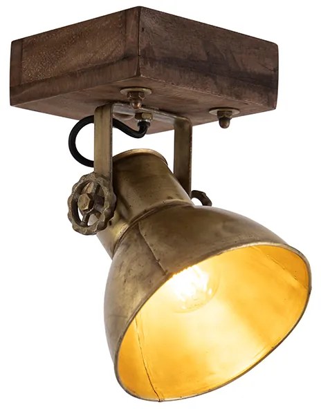 Priemyselný stropný bodový svetlomet bronz s drevom 18 cm - mango