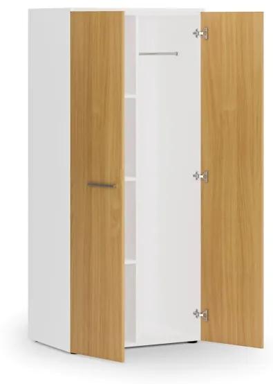 Kancelárska šatníková skriňa PRIMO WHITE, 3 police, šatníková tyč, 1781 x 800 x 500 mm, biela/buk