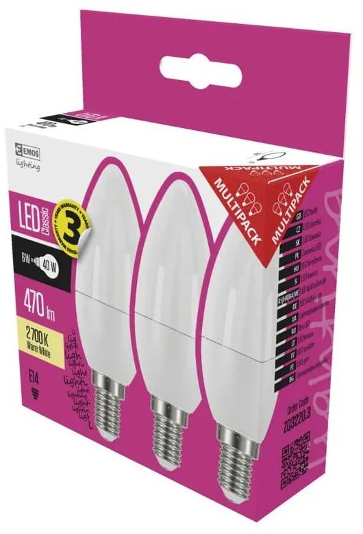 Súprava 3 LED žiaroviek EMOS Classic Candle Warm White, 5W E14