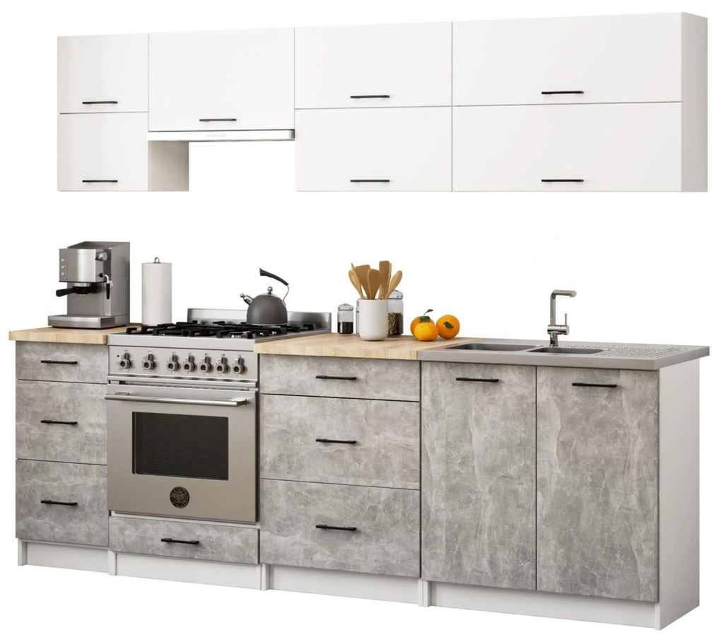 Kuchynská skrinka OLIVIE III 40x85 cm matná biela/betón/dub sonoma