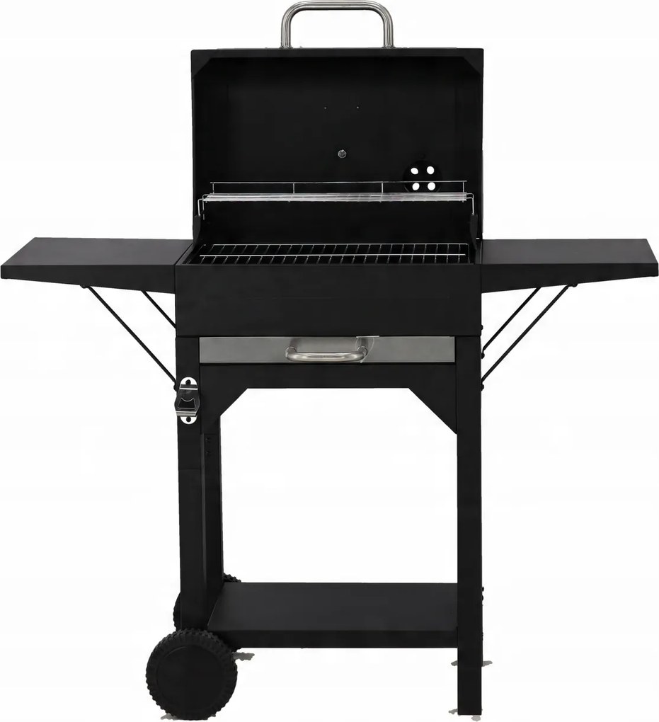 BBQ Meeting Gril na drevené uhlie s vekom, roštom a kolieskami *6049