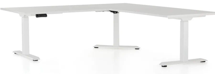 Výškovo nastaviteľný stôl OfficeTech Angle, 180 x 200 cm, biela podnož, svetlo sivá