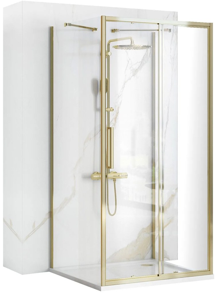 Rea Rapid Slide, 3-stenový sprchovací kút 150 (dvere) x 90 (stena) x 90 (stena) x 195 cm, 6mm číre sklo, zlatý lesklý profil, KPL-09432