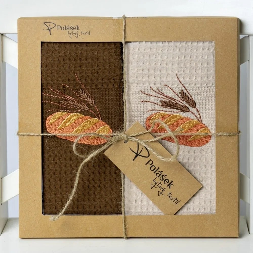 Polášek Vyšívaná vaflová utierka s motívom - 2 ks - Chlieb č. 15