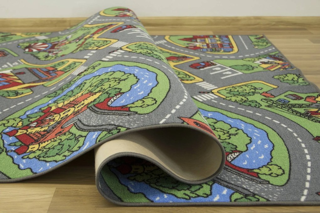 Vopi, Detský kusový koberec Hravé mesto kruh, 200x200 (priemer) kruh, viacfarebná, detská izba