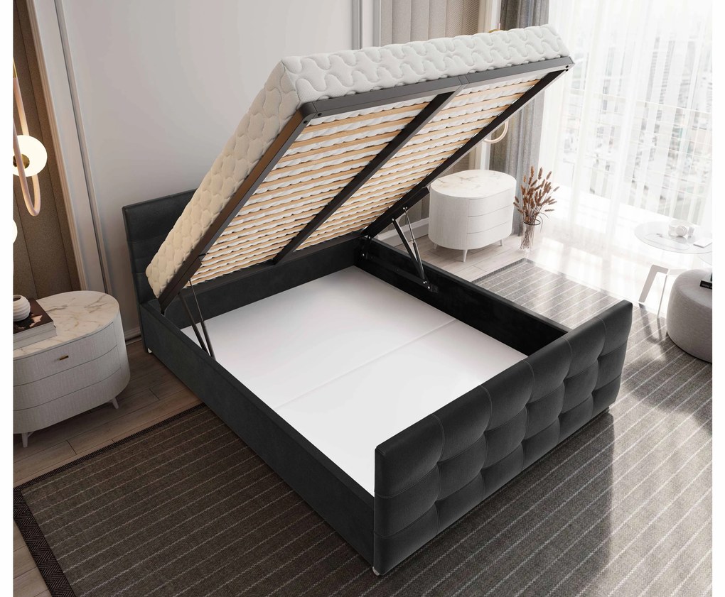 Manželská posteľ 180 cm Billie (čierna) (s roštom a úložným priestorom). Vlastná spoľahlivá doprava až k Vám domov. 1046833