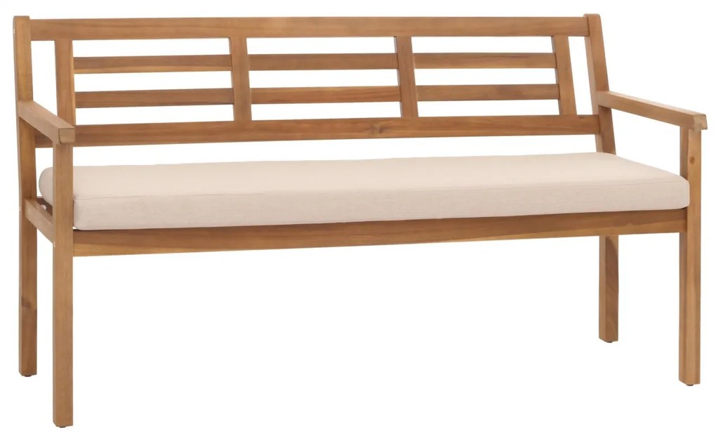 Záhradná lavička HWC-N47, 82x145x59 cm, akáciové drevo - krémovo-béžový vankúš