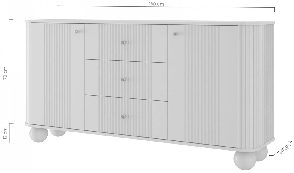 Komoda so zásuvkami Vesper 160 cm - kašmír / čierne úchytky / guľové nohy