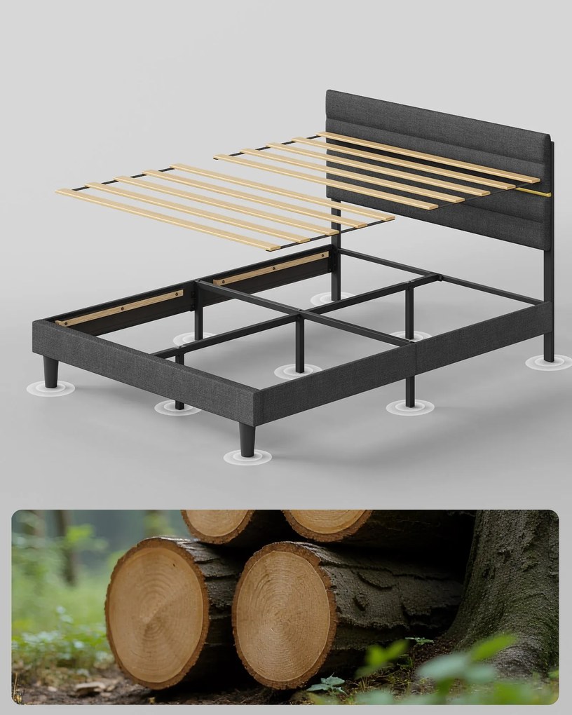 Rám manželskej postele VASAGLE pre matrac 140 x 200 cm, bridlicovo sivá RMB504G01