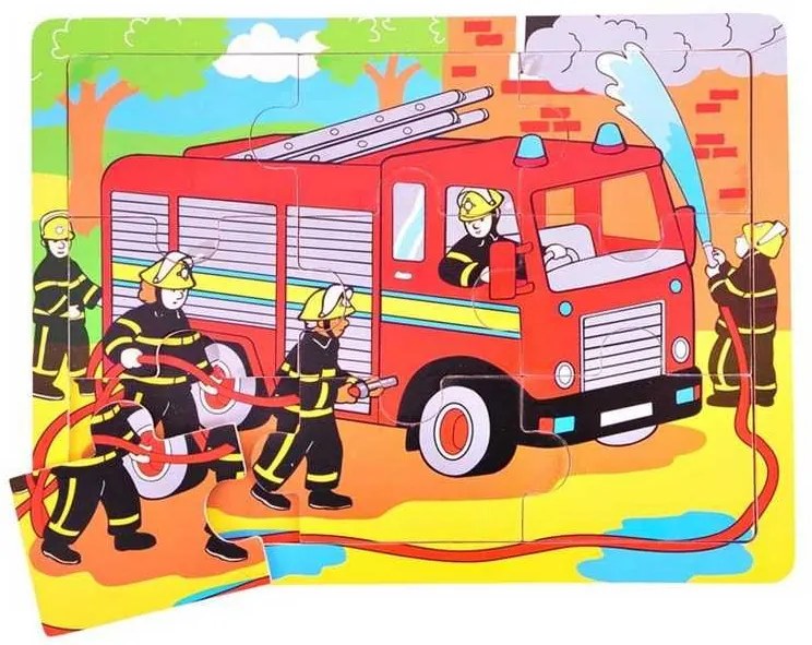 Bigjigs Toys Drevené puzzle hasiči 9 dielikov