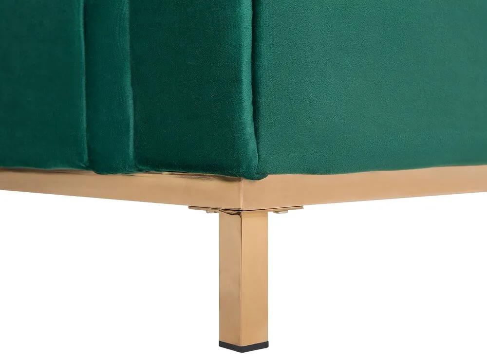 Rohová zamatová pohovka s taburetom pravostranná smaragdovozelená OSLO Beliani