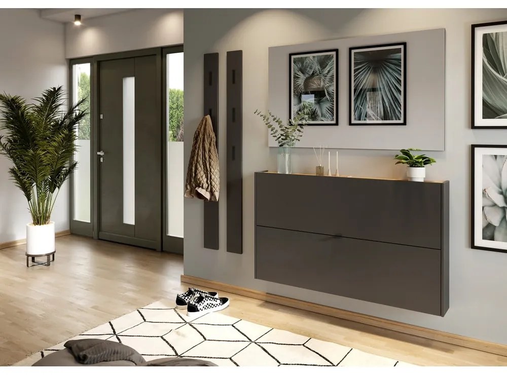 Antracitová výklopná skrinka na topánky Ameca – Germania