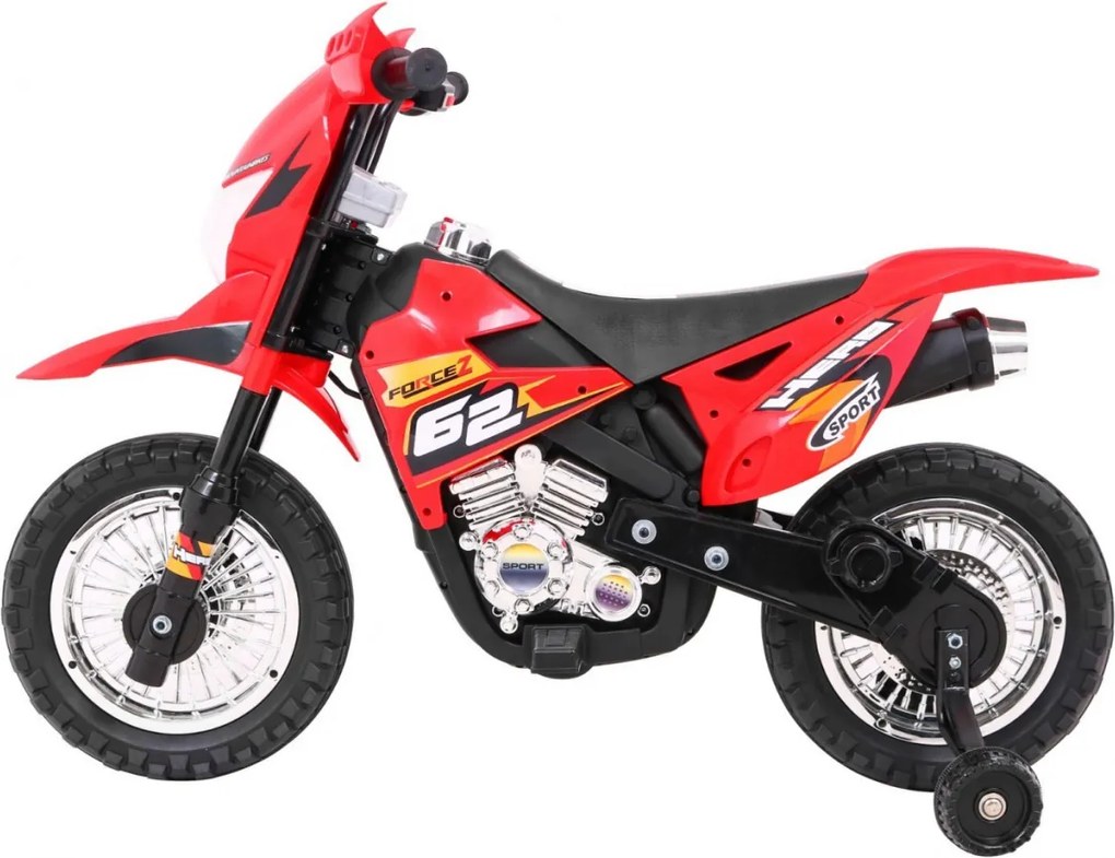 Ramiz Krížový bicykel pre deti Vozidlo na batérie Červené + asistenčné kolesá + LED zvuky