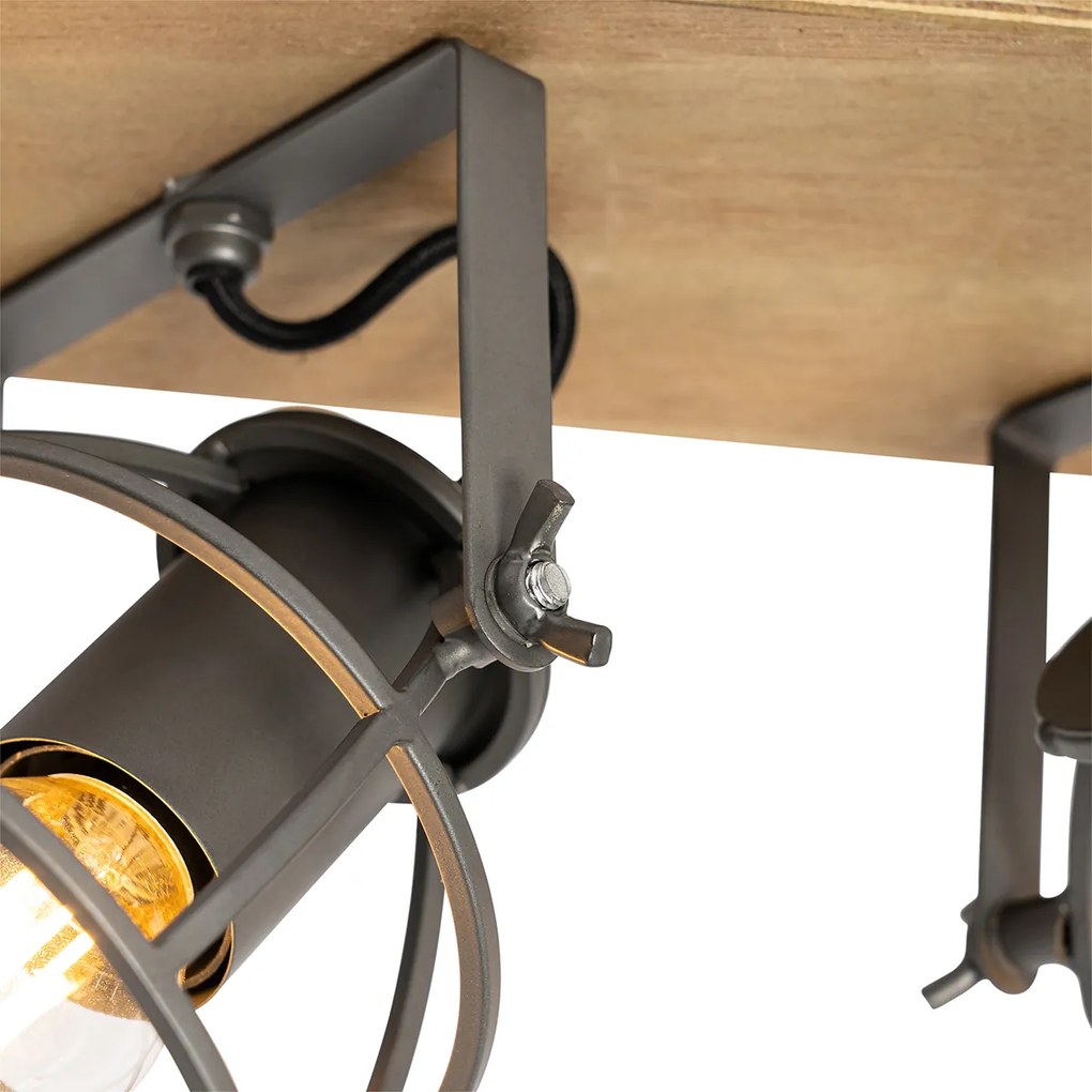 Priemyselné bodové svetlo tmavosivé s dreveným nastaviteľným 2-svetlom - Arthur